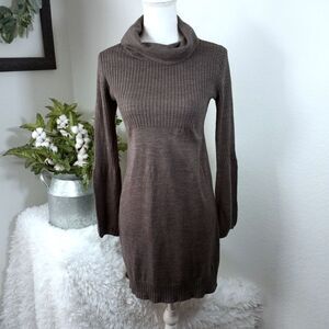 EVEN GRAY COWL-NECK SWEATER DRESS SZ.M EUC